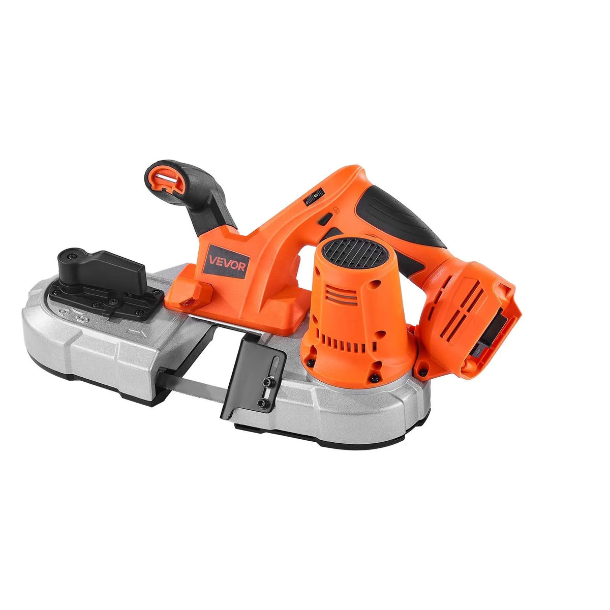VEVOR portatīvais lentzāģis, griešanas dziļums 65 × 65 mm, 360 W bezsuku motors, kompakts bezvadu portatīvais lentzāģis ar integrētiem piekāršanas āķiem un regulējamu ātrumu 0–192 m/min, paredzēts metāla un koka griešanai, bez akumulatora un lādētāja
