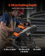 VEVOR portatīvais lentzāģis, griešanas dziļums 65 × 65 mm, 360 W bezsuku motors, kompakts bezvadu portatīvais lentzāģis ar integrētiem piekāršanas āķiem un regulējamu ātrumu 0–192 m/min, paredzēts metāla un koka griešanai, bez akumulatora un lādētāja