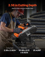 VEVOR 20 V portatīvā lentzāģa komplekts, griešanas dziļums 65 × 65 mm, 360 W bezsuku motors, 4,0 Ah akumulators, kompakts bezvadu portatīvais lentzāģis ar regulējamu ātrumu 0–192 m/min, paredzēts metāla un koka griešanai
