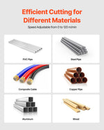 VEVOR portatīvais lentzāģis, griešanas dziļums 127 × 115 mm, 360 W bezsuku motors, kompakts bezvadu portatīvais lentzāģis ar piekāršanas āķiem un regulējamu ātrumu 0–120 m/min, paredzēts metāla un koka griešanai, bez akumulatora un lādētāja
