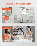 VEVOR pusmēness formas gaisma estētiķiem, 2 vienā LED grīdas un galda lampa skropstu pieaudzēšanai, lokveida skropstu lampa ar tālruņa turētāju un tālvadības pulti, piemērota skaistumkopšanai, ādas kopšanai, uzacu un tetovējumu darbiem