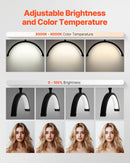 VEVOR pusmēness formas gaisma estētiķiem, 2 vienā LED grīdas un galda lampa skropstu pieaudzēšanai, lokveida skropstu lampa ar tālruņa turētāju un tālvadības pulti, piemērota skaistumkopšanai, ādas kopšanai, uzacu un tetovējumu darbiem