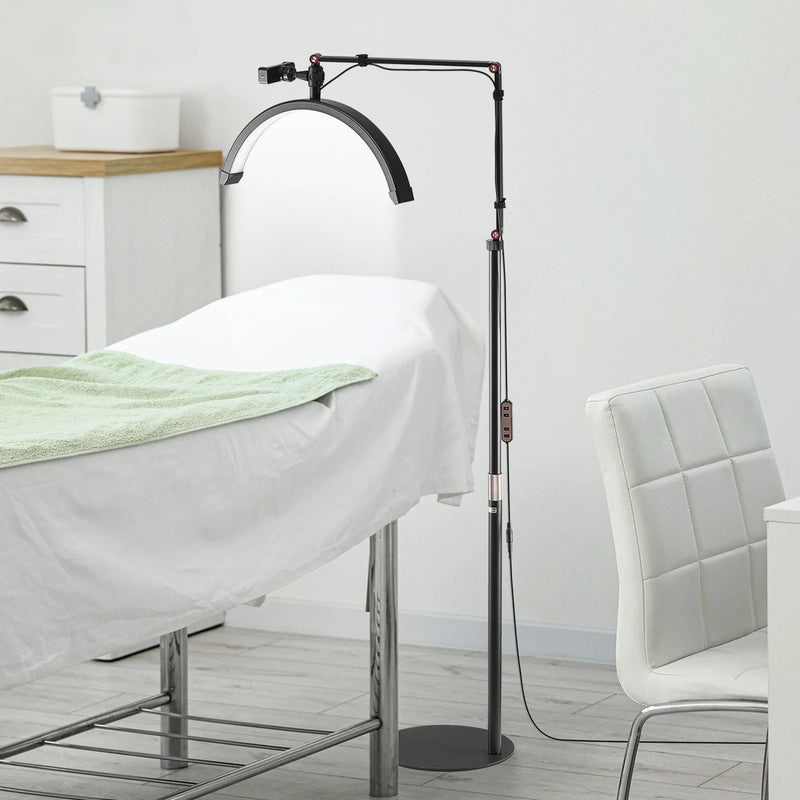 VEVOR pusmēness formas gaisma estētiķiem, 2 vienā LED grīdas un galda lampa skropstu pieaudzēšanai, lokveida skropstu lampa ar tālruņa turētāju un tālvadības pulti, piemērota skaistumkopšanai, ādas kopšanai, uzacu un tetovējumu darbiem