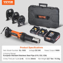 Akumulatora cauruļu presēšanas instruments ar 3 presformām V15, V22, V28, 18 V, 4,0 Ah