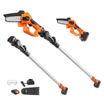 VEVOR 2 vienā bezvadu teleskopiskais zaru zāģis un mini motorzāģis, 20 V 2 Ah akumulators, griešanas garums 13 cm, sasniedzamība līdz 2,4 m (iekļauts akumulators un asmens aizsargs)