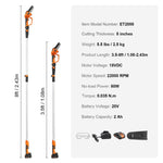 VEVOR 2 vienā bezvadu teleskopiskais zaru zāģis un mini motorzāģis, 20 V 2 Ah akumulators, griešanas garums 13 cm, sasniedzamība līdz 2,4 m (iekļauts akumulators un asmens aizsargs)