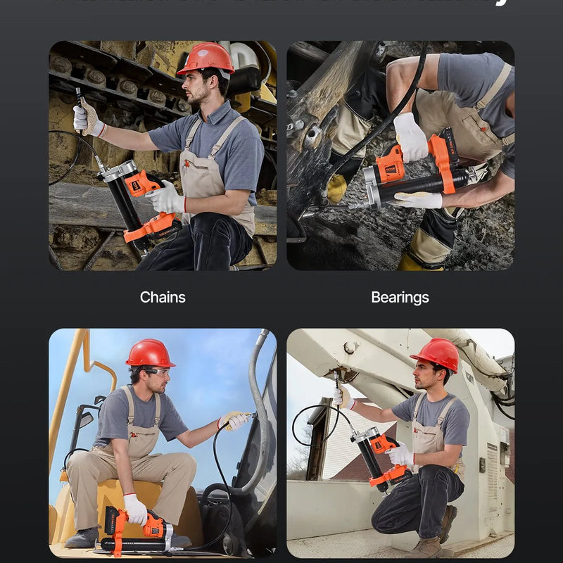 Bezvadu smērvielas pistole 55 MPa maksimālais spiediens, LED apgaismojumus, 900 mm šļūtene, saderīga ar 18 V Makita akumulatoriem (akumulators nav komplektā), piemērota transportlīdzekļu un iekārtu eļļošanai (tikai instruments)