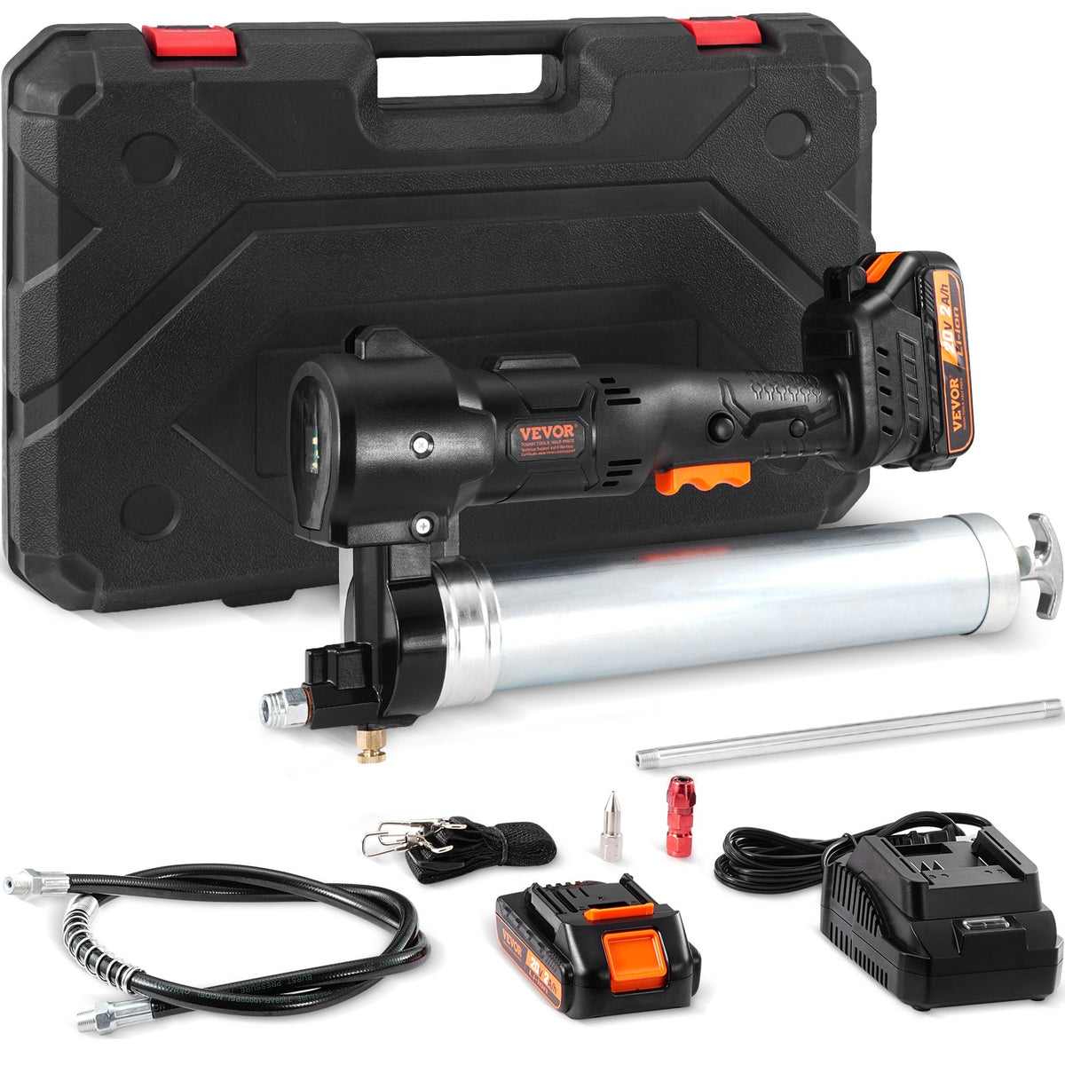 VEVOR juhtmeta rasvapüstol, 20 V, 2,0 Ah akupakett, 10 000 PSI, koos kandekotiga.