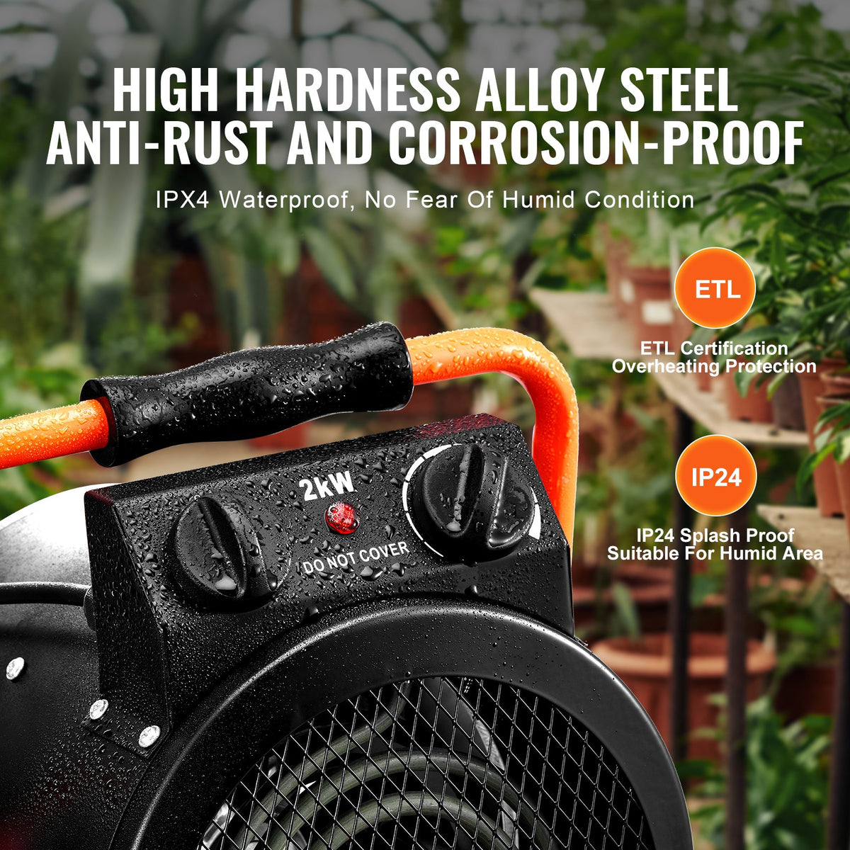 VEVOR Greenhouse Heater 2000W with Quick Heating and Overheating Protection, Watertight