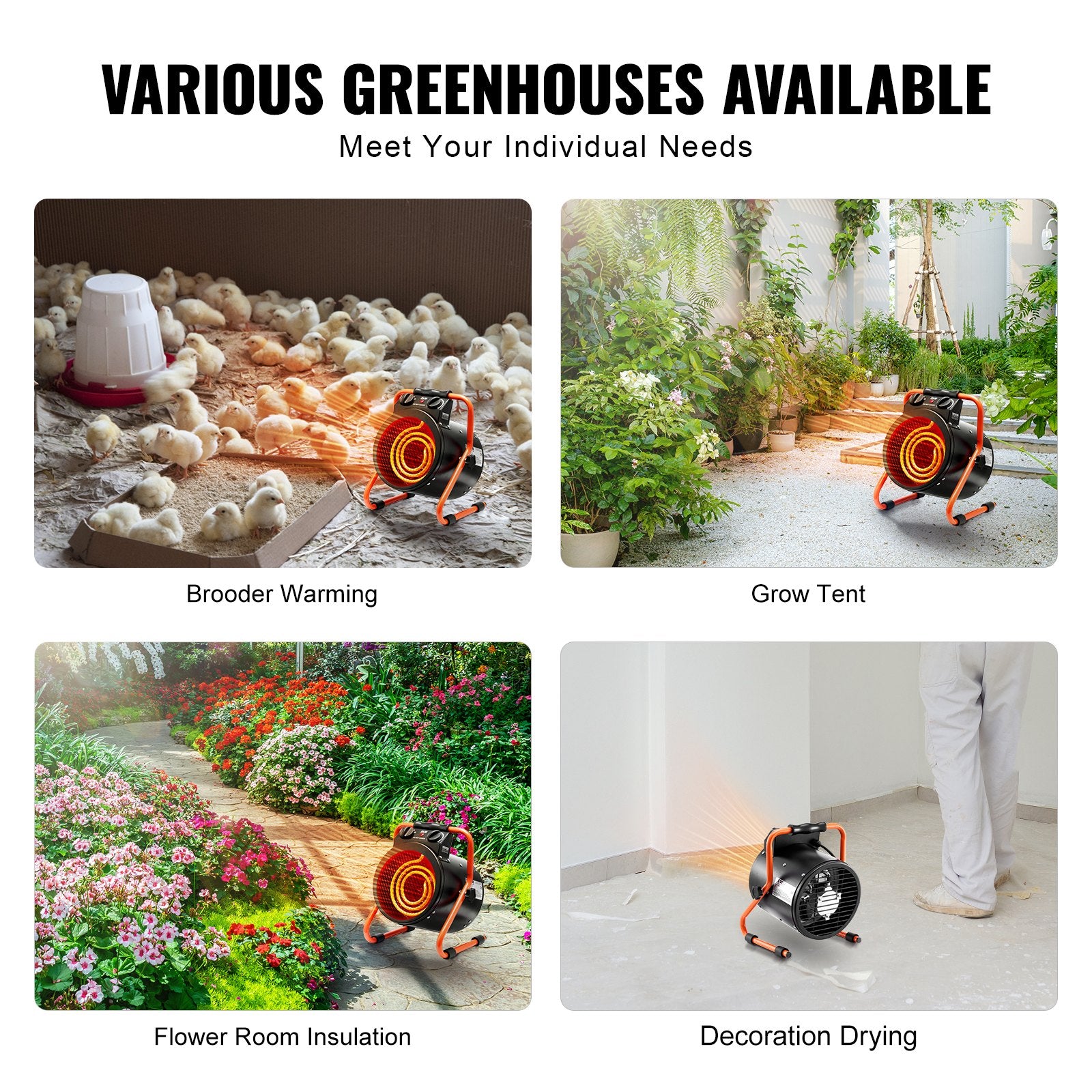 VEVOR Greenhouse Heater 2000W with Quick Heating and Overheating Protection, Watertight