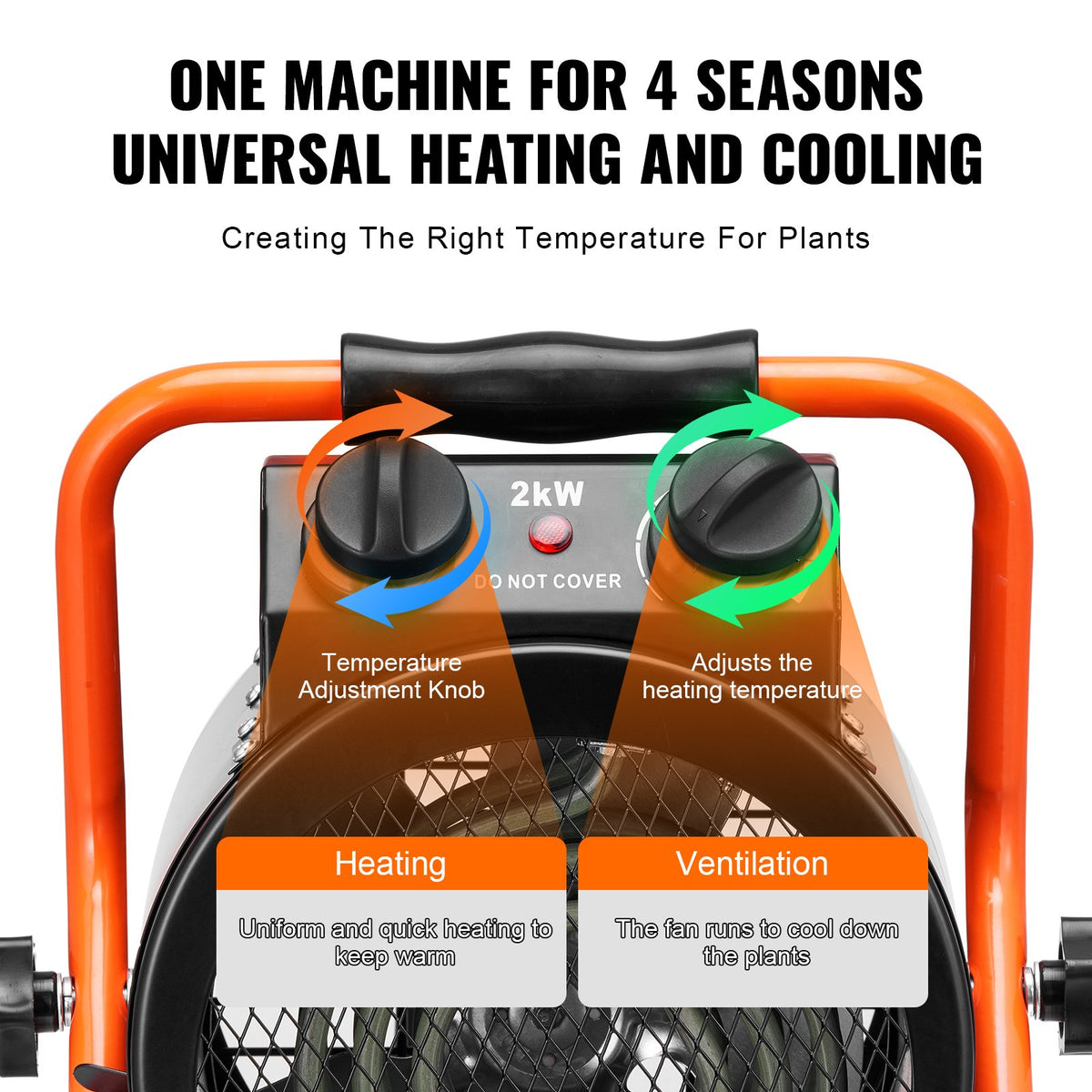 VEVOR Greenhouse Heater 2000W with Quick Heating and Overheating Protection, Watertight