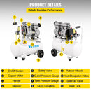 VEVOR gaisa kompresors 21 l, pārnēsājams, 1 HP, bez eļļas, tērauda tvertne, 750 W, plācenīša tipa, 8 bar (115 PSI), īpaši kluss, mājas remontam un riepu piepumpēšanai