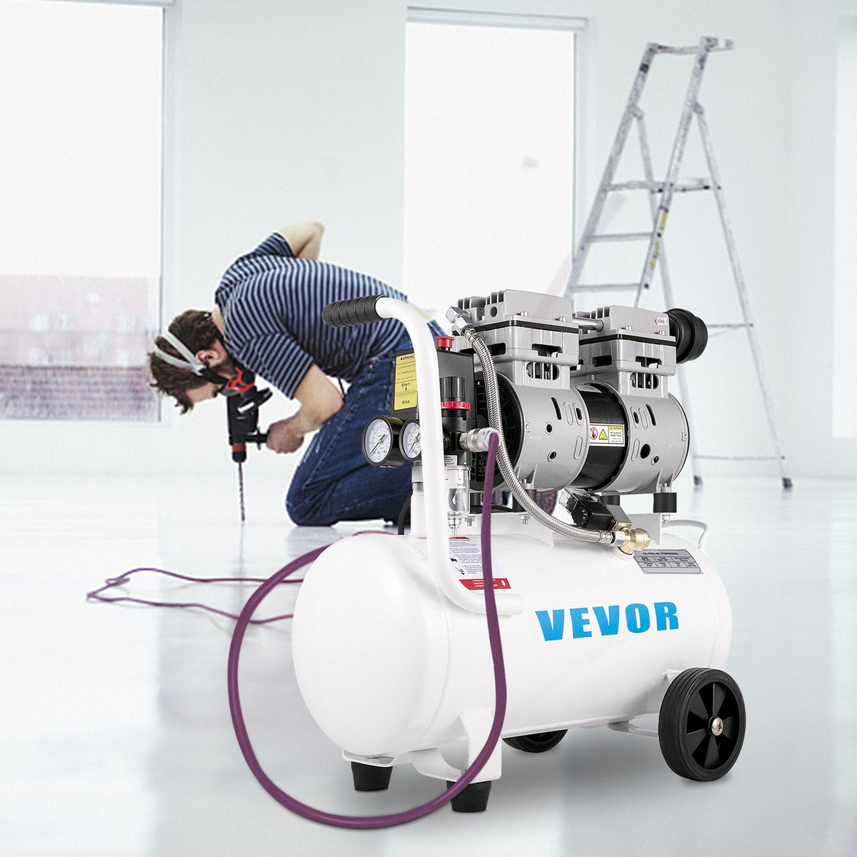 VEVOR gaisa kompresors 21 l, pārnēsājams, 1 HP, bez eļļas, tērauda tvertne, 750 W, plācenīša tipa, 8 bar (115 PSI), īpaši kluss, mājas remontam un riepu piepumpēšanai