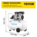 VEVOR gaisa kompresors 11 L, īpaši kluss, 1 HP, bez-eļļas, tērauda tvertne, 750 W, pārnēsājams, 8 bar, mājas remontam un riepu piepumpēšanai