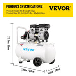VEVOR gaisa kompresors 11 L, īpaši kluss, 1 HP, bez-eļļas, tērauda tvertne, 750 W, pārnēsājams, 8 bar, mājas remontam un riepu piepumpēšanai