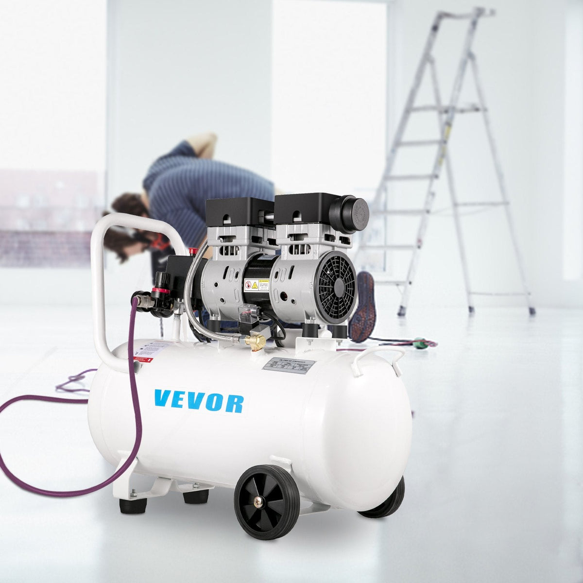 VEVOR gaisa kompresors 11 L, īpaši kluss, 1 HP, bez-eļļas, tērauda tvertne, 750 W, pārnēsājams, 8 bar, mājas remontam un riepu piepumpēšanai
