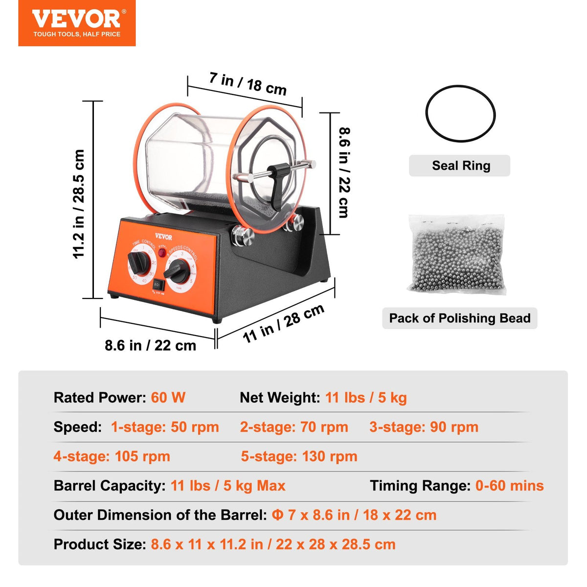 VEVOR 5kg rotējošā pulēšanas mašīna juvelierizstrādājumiem un dārgakmeņiem DIY