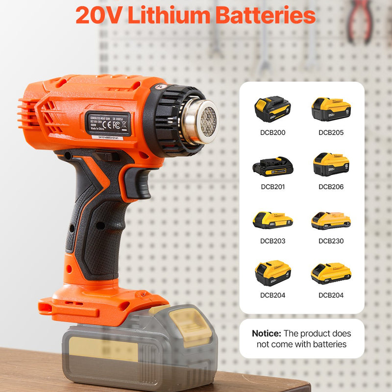 VEVOR juhtmevaba kuumaõhu föön LED-valgusega, 6 temperatuuri seadistusega ja 4 pihustiga