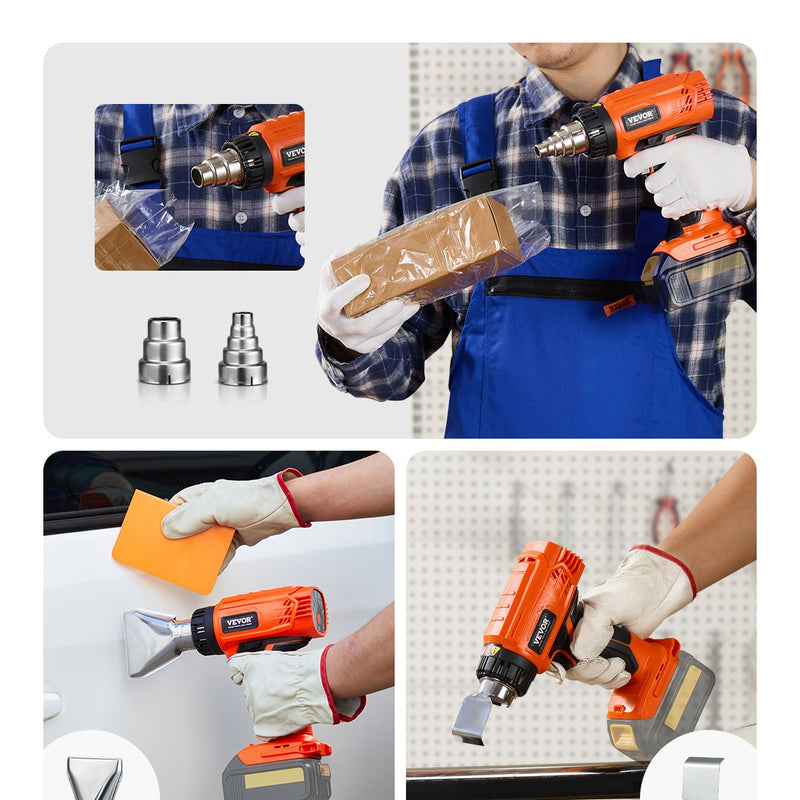 VEVOR juhtmevaba kuumaõhu föön LED-valgusega, 6 temperatuuri seadistusega ja 4 pihustiga