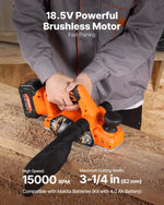 VEVOR bezvadu rokas ēvele, 82 mm ēvelēšanas platums, 15 000 apgr./min elektriskā rokas koka ēvele ar 4 Ah 18 V litija akumulatoru, bezsuku motors, regulējams ēvelēšanas dziļums, putekļu savākšanas maiss, kokapstrādei