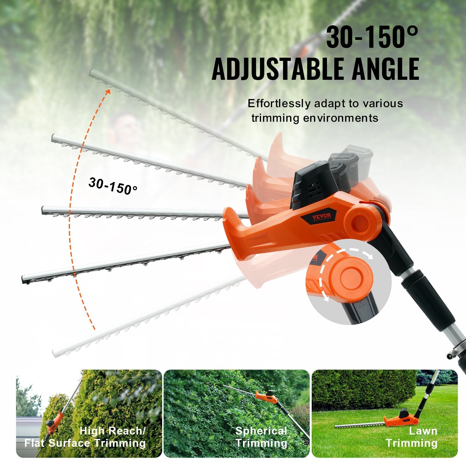 VEVOR bezvadu teleskopiskais dzīvžogu griezējs ar 20 V akumulatoru un 460 mm asmeni