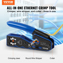 VEVOR RJ45 presformas komplekts, Cat5e/Cat6/Cat6a, 8 kontaktu spraudņiem, ar 20 caurejošiem savienotājiem un aizsargiem, vadu noņēmēju un tīkla testeri