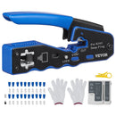VEVOR RJ45 presformas komplekts, Cat5e/Cat6/Cat6a, 8 kontaktu spraudņiem, ar 20 caurejošiem savienotājiem un aizsargiem, vadu noņēmēju un tīkla testeri