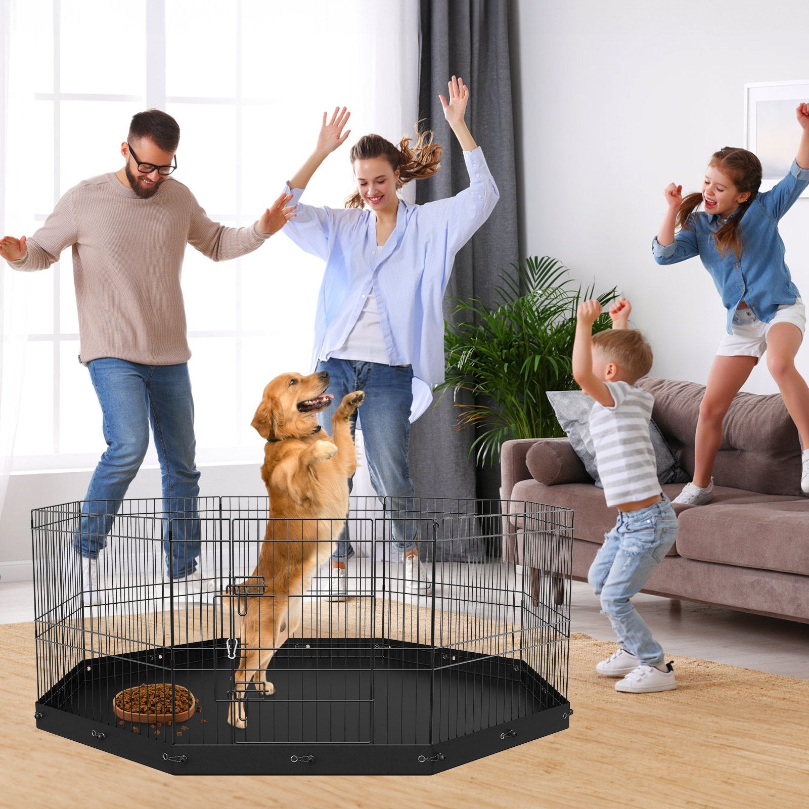 VEVOR Salokāms metāla suņu voljers ar 8 paneļiem un apakšējo paklāju, augstums 61 cm, ar zemes enkurstieņiem, paredzēts maziem un vidējiem mājdzīvniekiem lietošanai telpās un ārā – kempingam, pagalmam