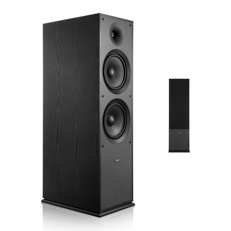 VEVOR grīdas skaļrunis, 2-ceļu torņa tipa modelis ar 25,4 mm augstfrekvences skaļruni un diviem 203,2 mm zemfrekvences skaļruņiem, 600 W maksimumjauda, 50 Hz–20 kHz frekvenču diapazons, MDF korpuss, vienība
