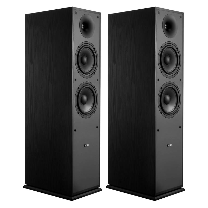 VEVOR grīdas skaļruņi, 2-ceļu torņa tipa skaļruņi ar 25.4 mm augstfrekvences skaļruni un diviem 165.1 mm zemfrekvences skaļruņiem, 400 W maksimumjauda, 65 Hz–20 kHz frekvenču diapazons, izturīgs MDF korpuss, pāris