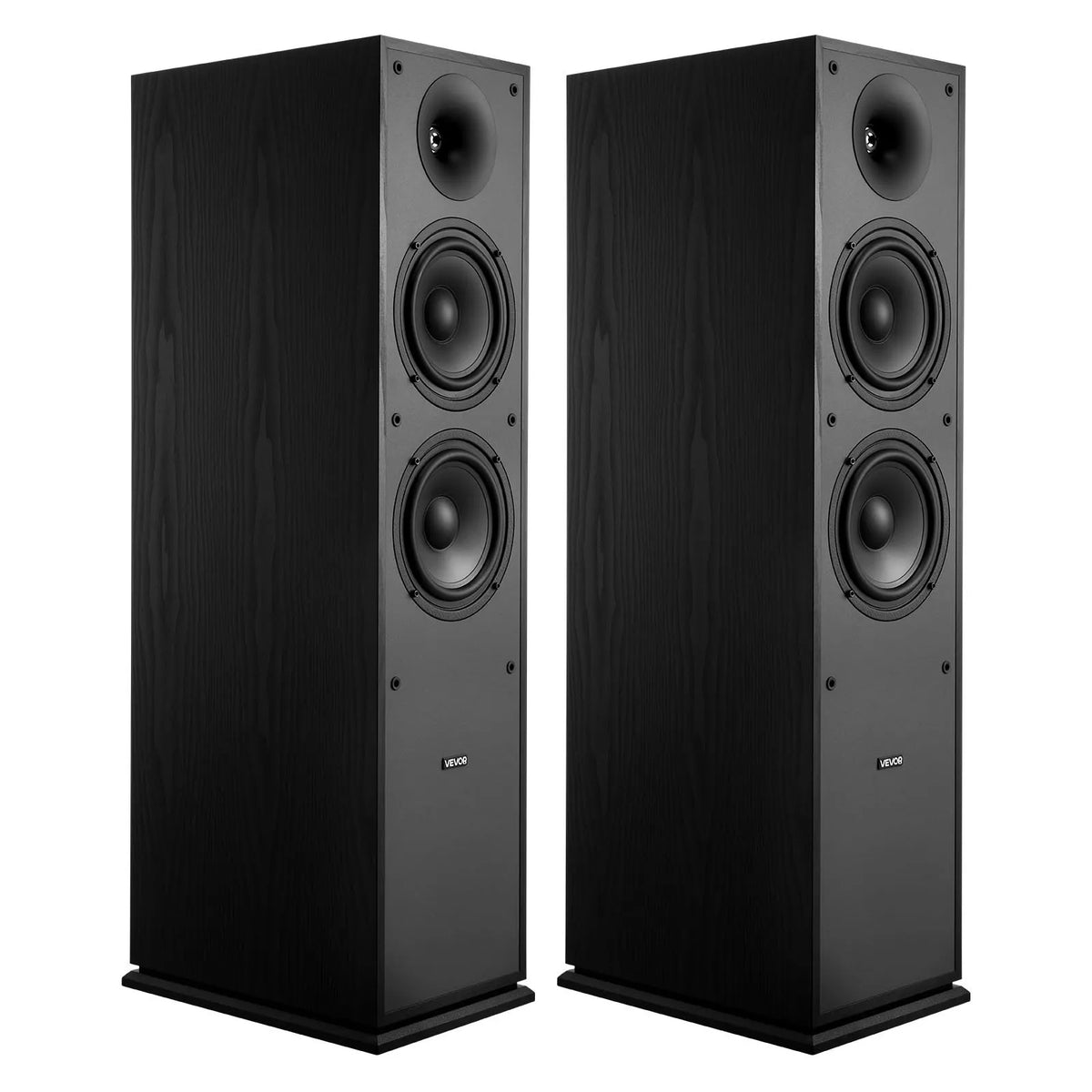 VEVOR grīdas skaļruņi, 2-ceļu torņa tipa skaļruņi ar 25.4 mm augstfrekvences skaļruni un diviem 165.1 mm zemfrekvences skaļruņiem, 400 W maksimumjauda, 65 Hz–20 kHz frekvenču diapazons, izturīgs MDF korpuss, pāris