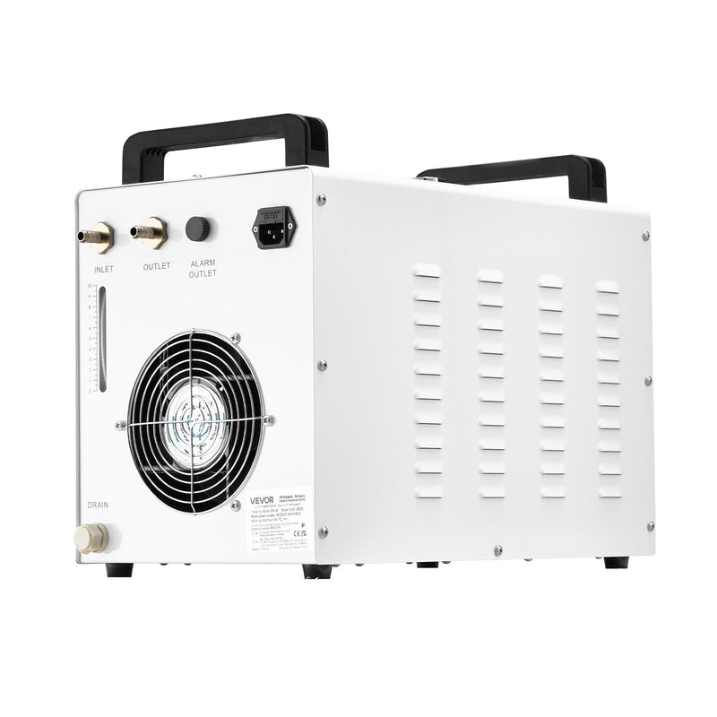 VEVOR industriālais ūdens dzesētājs CW-3000, industriāla ūdens dzesēšanas sistēma ar 9 l tvertnes ietilpību, maksimālais plūsmas ātrums 10 l/min, dzesēšanas iekārta ar augstas veiktspējas ventilatoru, paredzēta 65 W lāzera gravēšanas un griešanas iekārtām