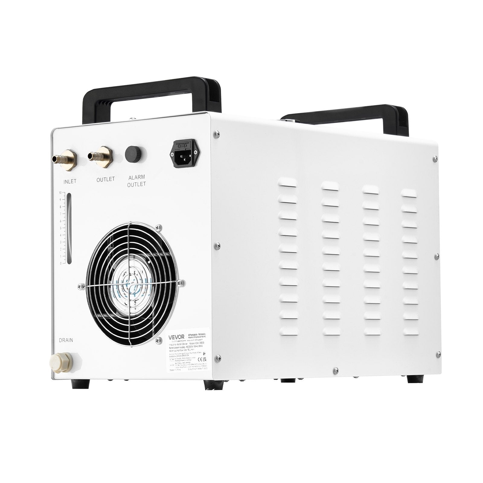 VEVOR industriālais ūdens dzesētājs CW-3000, industriāla ūdens dzesēšanas sistēma ar 9 l tvertnes ietilpību, maksimālais plūsmas ātrums 10 l/min, dzesēšanas iekārta ar augstas veiktspējas ventilatoru, paredzēta 65 W lāzera gravēšanas un griešanas iekārtām