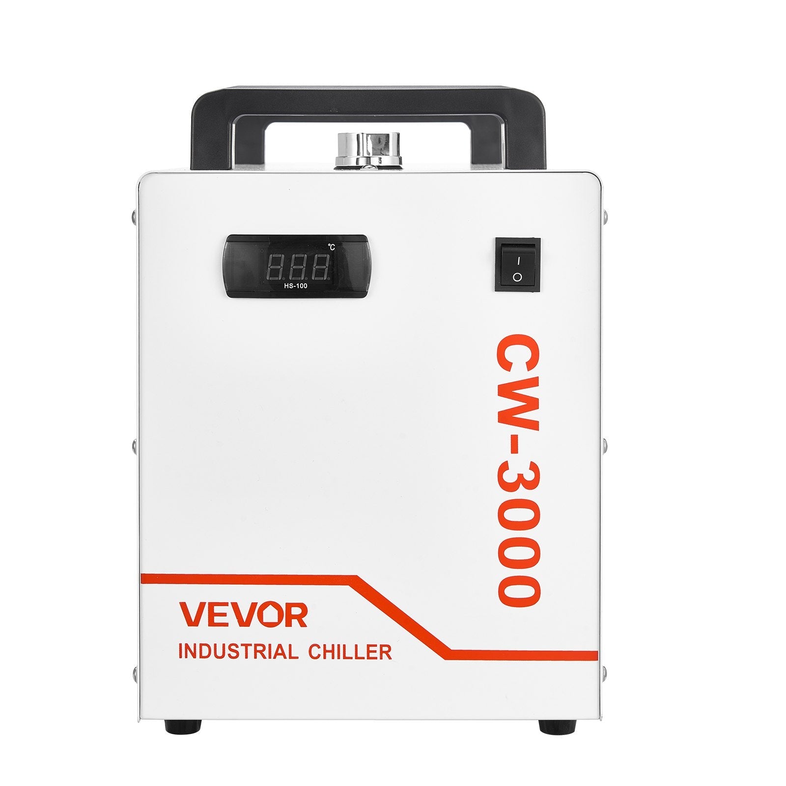 VEVOR industriālais ūdens dzesētājs CW-3000, industriāla ūdens dzesēšanas sistēma ar 9 l tvertnes ietilpību, maksimālais plūsmas ātrums 10 l/min, dzesēšanas iekārta ar augstas veiktspējas ventilatoru, paredzēta 65 W lāzera gravēšanas un griešanas iekārtām