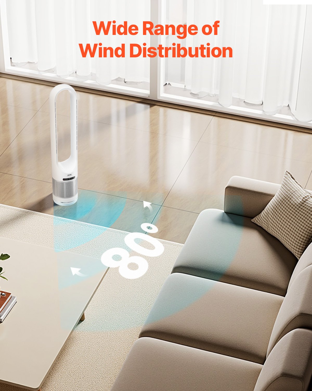 VEVOR 40" Oscilējošais Torņa Ventilators ar 8 Stundu Taimeri un 4,7 m/s Gaisa Plūsmas Ātrumu, Tālvadības Pulti