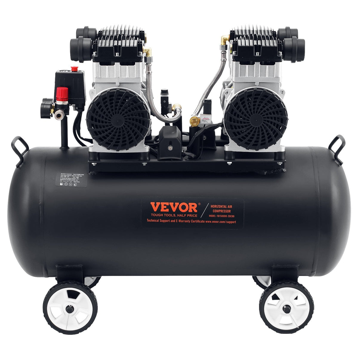 VEVOR kompakts un pārnēsājams bez eļļas gaisa kompresors, 75 L, 6,2 bar (90 PSI)