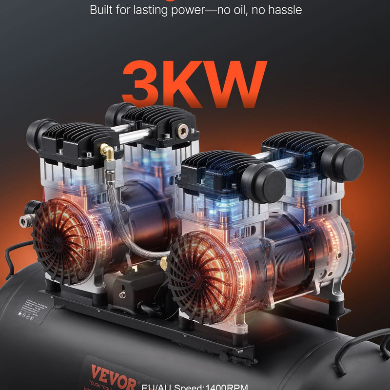 VEVOR kompakts un pārnēsājams bez eļļas gaisa kompresors, 75 L, 6,2 bar (90 PSI)