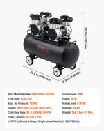VEVOR kompakts un pārnēsājams bez eļļas gaisa kompresors, 75 L, 6,2 bar (90 PSI)