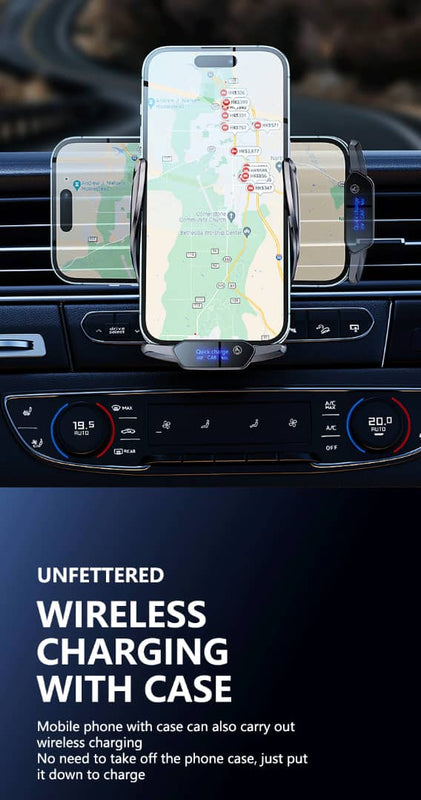 T28 Auto Telefona Turētājs ar Bezvadu Uzlādi – Automātisks Sensors un Stingra Fiksācija