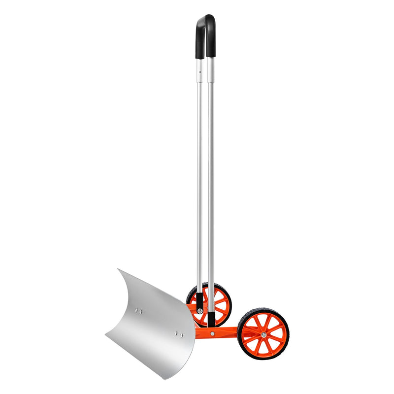 Wheeled Snow Shovel, 76.2 cm metal driveway snow shovel, heavy-duty shovel pusher with wide blade and U-shaped aluminium alloy handle