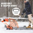 Wheeled Snow Shovel, 76.2 cm metal driveway snow shovel, heavy-duty shovel pusher with wide blade and U-shaped aluminium alloy handle