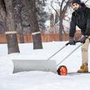 Wheeled Snow Shovel, 76.2 cm metal driveway snow shovel, heavy-duty shovel pusher with wide blade and U-shaped aluminium alloy handle