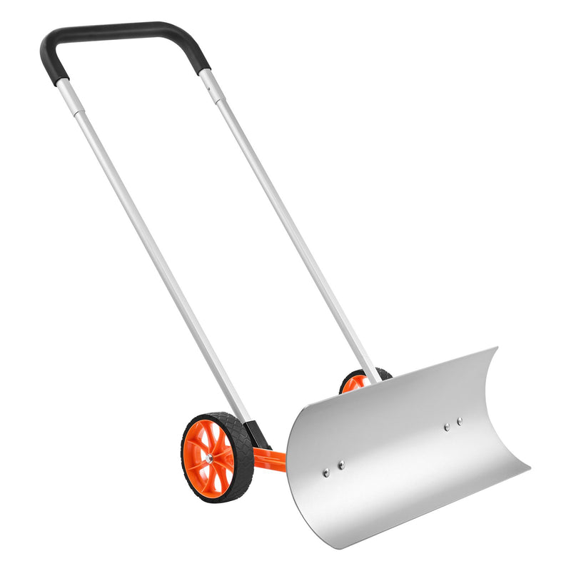 Wheeled Snow Shovel, 76.2 cm metal driveway snow shovel, heavy-duty shovel pusher with wide blade and U-shaped aluminium alloy handle