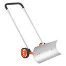 Wheeled Snow Shovel, 76.2 cm metal driveway snow shovel, heavy-duty shovel pusher with wide blade and U-shaped aluminium alloy handle