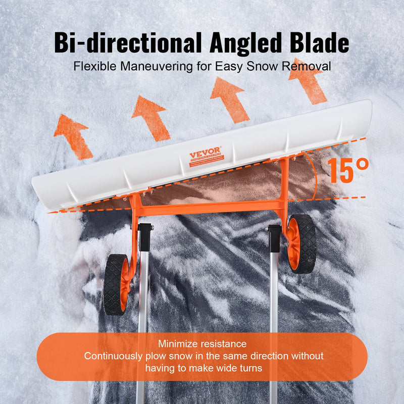 Лопата для снега VEVOR с колесами, 94 см, для подъездной дороги, ABS лопата-толкач для уборки снега, сверхмощная лопата-толкач с широким лезвием и U-образной ручкой из алюминиевого сплава
