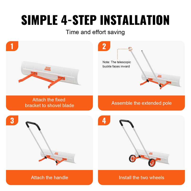 Лопата для снега VEVOR с колесами, 94 см, для подъездной дороги, ABS лопата-толкач для уборки снега, сверхмощная лопата-толкач с широким лезвием и U-образной ручкой из алюминиевого сплава