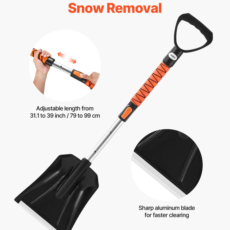 VEVOR pagarināms 107 cm sniega tīrīšanas rīks ar 180° grozāmu birstes galvu, neslīdošu rokturi un ledus skrāpi, piemērots automašīnām, kravas auto un apvidus transportlīdzekļiem
