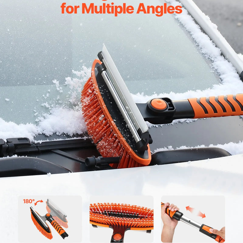 VEVOR pagarināms 107 cm sniega tīrīšanas rīks ar 180° grozāmu birstes galvu, neslīdošu rokturi un ledus skrāpi, piemērots automašīnām, kravas auto un apvidus transportlīdzekļiem