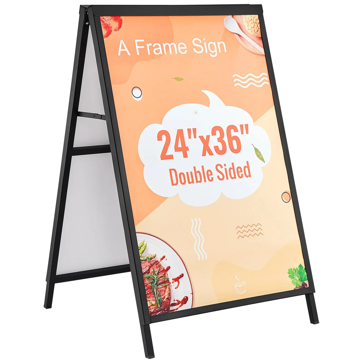 VEVOR A-tipa ietves reklāmas statīvs 61 × 91 cm, izturīgs divpusējs salokāms “sandwich” tipa plakātu turētājs ar iestumjamu rāmi, tērauda āra reklāmas statīvs uzņēmumu ielu reklāmai (tikai rāmis)