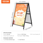 VEVOR A-tipa ietves reklāmas statīvs 61 × 91 cm, izturīgs divpusējs salokāms “sandwich” tipa plakātu turētājs ar iestumjamu rāmi, tērauda āra reklāmas statīvs uzņēmumu ielu reklāmai (tikai rāmis)